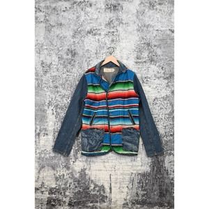 Free People Artisan De Luxe Serape Button Front Denim Jeans Jacket